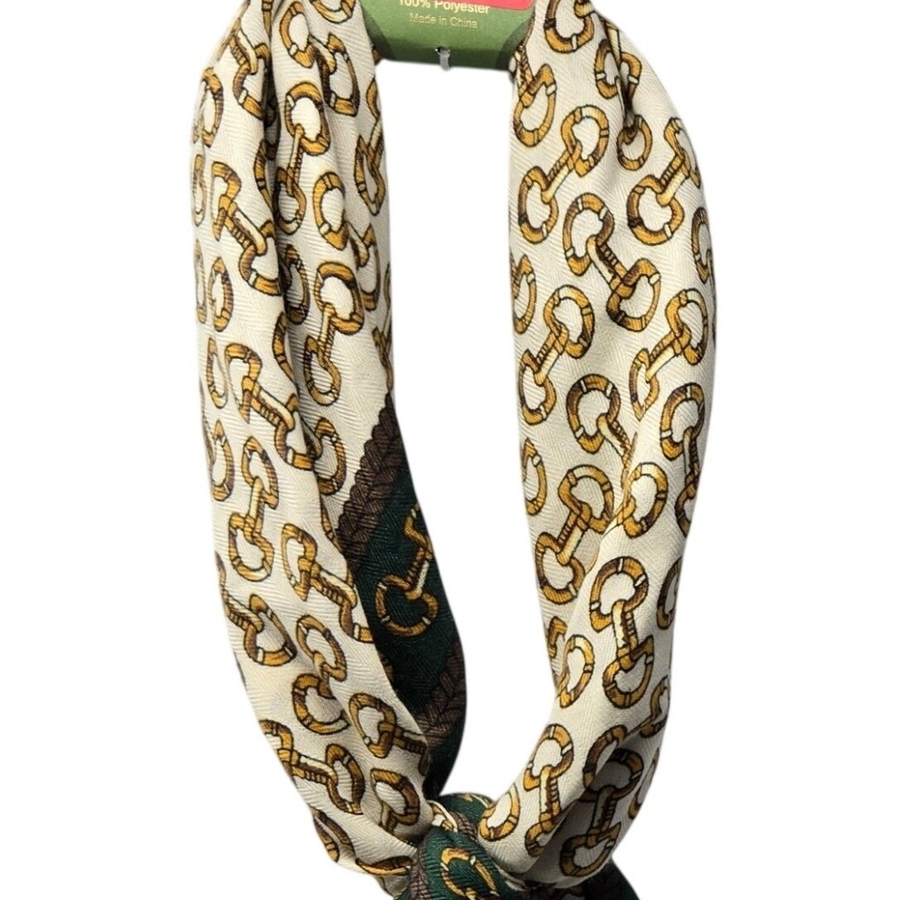 Sunday State Scarf Womens OS Green New Horsebit Chain Print Square‎ Neckerchief